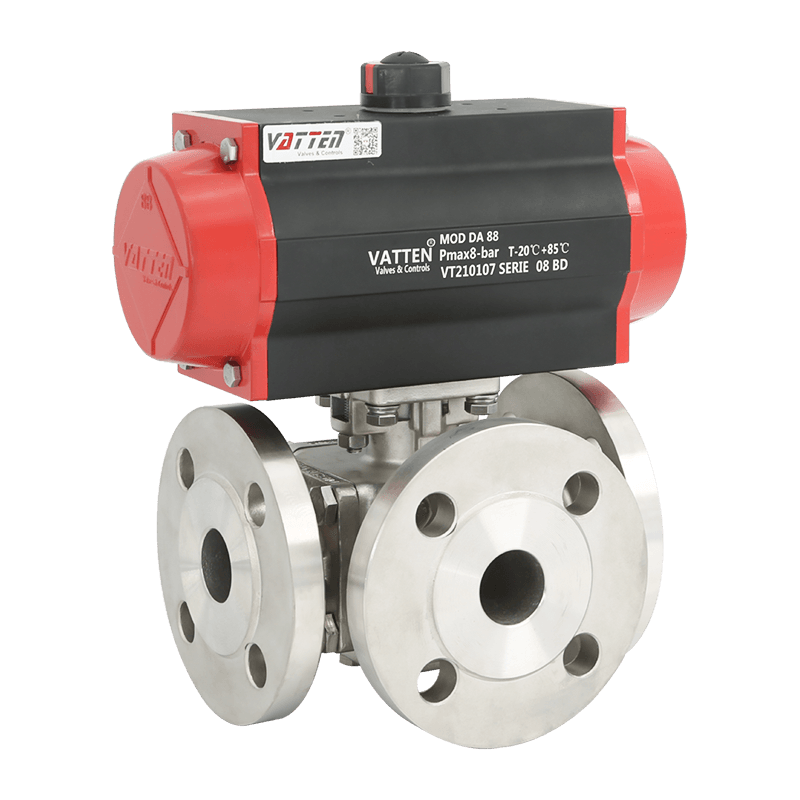 Pneumatisk tre-vejs kugleventil